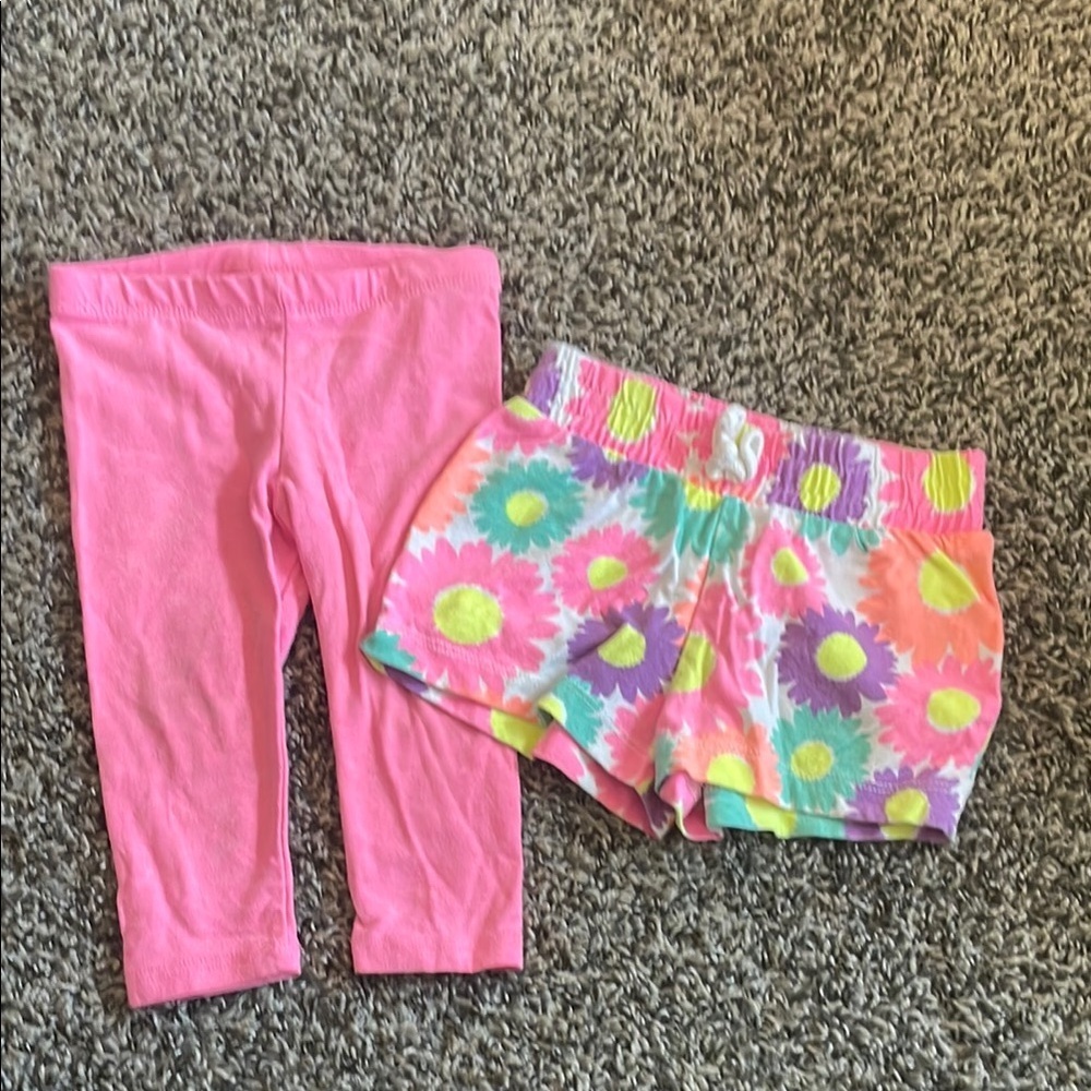 Circo Pink Leggings and Multicolor Floral Girls Shorts